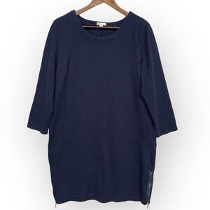 GAP Side Zip Shift Dress Women Size L Blue 100% Cotton‎ 3/4 Sleeve Thick Fabric